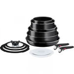 Set vase TEFAL Ingenio Easy Cook & Clean L1539843, 13 piese, 16-28cm, aluminiu, negru