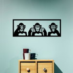 Decoratiune de perete Metal Three Monkeys - L, Negru, 36x1x100 cm, Tanelorn