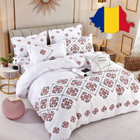 Pachet Promotional, Lenjerie de pat, Bumbac Finet, 6 Piese, Imprimeu Traditional Romanesc, Rosu/Negru/Alb, J15934, 