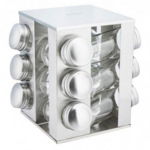 Set de recipiente pentru condiment cu suport Kinghoff KH 4008, 12 piese, Suport rotativ, Inox, Kinghoff