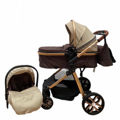 Carucior 3 in 1, cu suspensii, reversibil, T9 - crem
