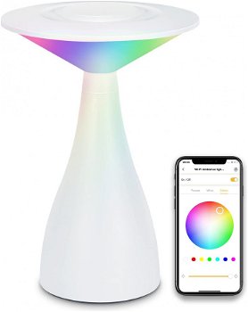 Lampa de masa cu touch control compatibila cu Alexa Winees, LED, alb, iluminare multicolor, 30 x 16 cm