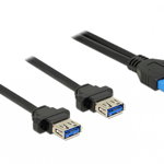 Cablu pin header USB 3.0 19 pini 2.00 mm la 2 x USB 3.0-A M-M 0.8m, Delock 85244 , Delock