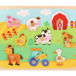 Puzzle incastru cu piese groase pentru copii Animale Domestice de Ferma, 9 piese, multicolor, din lemn, Krista