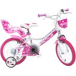 Bicicleta copii Dino Bikes 14' Little Heart alb si roz, Dino Bikes