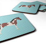 Caroline`s Treasures Carolines Comori BB8081FC Pinto Horse Blue Check Spuma Coaster Set de 4 Albastru 3 1/2 x 3 1/2, 