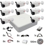 Sistem de supraveghere video 8 camere Rovision oem Hikvision full hd, 2MP, IR40m, DVR 8 canale 1080P lite, accesorii si hard disk, Rovision
