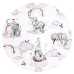 Paturica de infasat Qmini multifunctionala 75x75 cm din bumbac Elephants on Rainbow Pink, Qmini