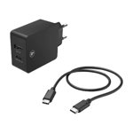 Incarcator retea HAMA 210521, 1xUSB, 1x USB-C, Power Delivery (PD), Quick Charge 3.0, cablu USB-C, negru