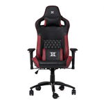 Scaun gaming X by Serioux, Theon, ajustabil, piele sintetica, piston pe gaz, manere reglabile, baza stea cu 5 picioare, greutate maxima admisa 150Kg, perne detasabile, negru/burgundy, SERIOUX