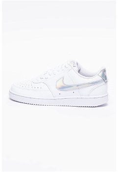 Nike, Pantofi sport cu detalii holografice Court Vision Low, Alb, Argintiu, 7.5