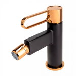 Baterie bideu FDesign Zaffiro cu ventil, negru mat rose gold lucios, FDesign