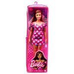 Papusa Barbie Fashionista satena cu rochie roz cu buline, 3 ani+, Mattel