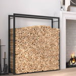 Suport pentru lemne de foc, negru mat, 110x28x116 cm, oțel, Casa Practica