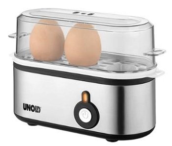 Fierbator oua electric Unold U38610, 210 W, capacitate 3 oua, carcasa din inox, ton de alarma care indica duritatea stabilita, argintiu + negru
