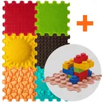 PACHET: Set 16 piese Blocuri de constructie 3D + Set 6 Covorase ortopedice si senzoriale, puzzle, ORTOTO