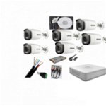 Sistem supraveghere 6 camere Hikvision 2mp Color Vu cu IR 40m (color noapte ) , DVR 8 canale, accesorii, Hikvision