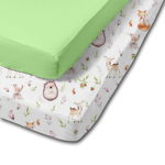 Set 2 cearceafuri din bumbac cu elastic roata pentru patut 120x60 cm Kidizi Green Forest, Kidizi