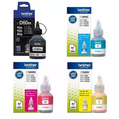 Set Flacoane Cerneala Brother Original 1x BTD60BK Negru, 1x BT5000C Cyan, 1x BT5000M Magenta, 1x BT5000Y Galben, 21500 Pagini