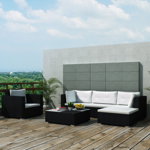 vidaXL Set mobilier de grădină cu perne, 6 piese, negru, poliratan, vidaXL