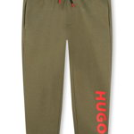 HUGO, Pantaloni sport cu imprimeu logo, Verde militar