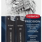 Rezerva mine si radiere, 30buc/set, 0.7mm HB/2B, pentru creion mecanic, negru, Derwent Professional, Derwent