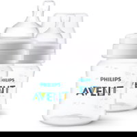 Set 2 biberoane anticolici PHILIPS AVENT SCY100/02, flux nou-nascut, 0 luni+, 125ml, alb-transparent