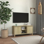 Comoda TV, picioare lemn masiv, stejar sonoma, 103,5x35x50 cm