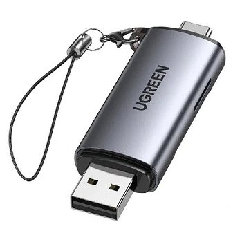 Adaptor pentru cititor de carduri, Ugreen, 50706, Tip C / USB + SD + micro SD, Gri