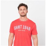Gant, Tricou cu decolteu la baza gatului si imprimeu logo, Corai/Lila, XL