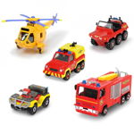 Set Dickie Toys 4 masinute si un elicopter Fireman Sam, 