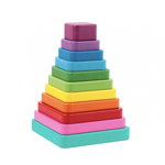 Joc Montessori Turnul Curcubeu Patrat, si tangram, 20 piese, din lemn