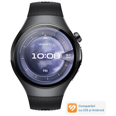 Smartwatch HUAWEI Watch 5 46mm, Black Stainless Steel Case with Black Fluoroelastomer Strap, Health Glance, GPS