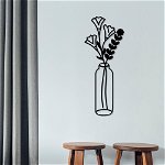 Decoratiune de perete Metal Flower 6, Negru, 60x1x24 cm, Tanelorn
