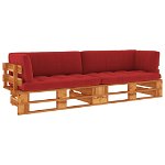 Set canapea din paleti 2 locuri vidaXL, cu perne maro miere lemn pin tratat, 15.95 kg, 110 x 65 x 55 cm