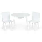 Set de masa cu doua scaune pentru copii si loc de depozitare jucarii ecotoys wh135 - alb, Ecotoys