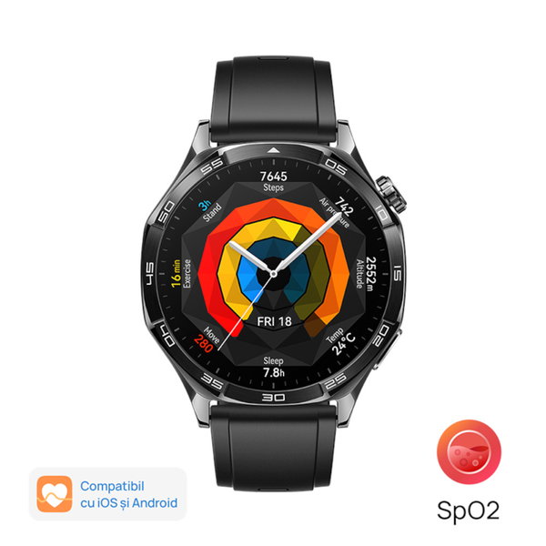 Smartwatch Huawei Watch GT 5 46mm Deep Tarnish Stainless Steel Case Black Fluoroelastomer Strap