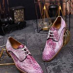 Pantofi Reginald de bărbați, cu șiret, pink/white, piele naturala - P1464, 