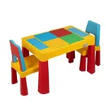 Set masa lego si 2 scaune, cu spatiu de depozitare pentru diferite activitati, picioare antiderapante, multicolor, OEM