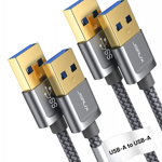 Set de 2 cabluri USB 3.0 JSAUX, mufa USB A la mufa A, gri, 1 m/ 2 m