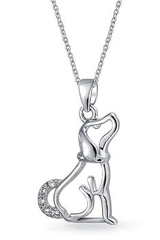 Bijuterii Femei Bling Jewelry Doggy Delight CZ Accented Pendant Necklace SILVER