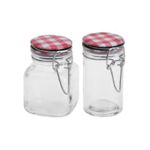 Set 2 recipiente depozitare condimente Excellent Houseware, sticla metal, 5x8 cm, 90 ml, rosu, Excellent Houseware