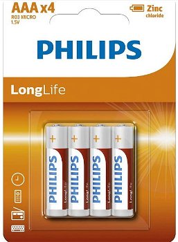 Baterie LongLife R3 AAA Blister 4 buc, Philips, PH-R03L4B/10, Phillips