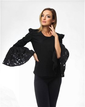 Bluza neagra cu maneci ample Onibon, blouseroumaine-shop.com
