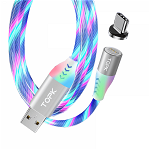 Cablu de incarcare si transfer date TOPK cu mufa magnetica TYPE C Fast Charge QC 3.0 3A 480Mbps multicolor