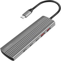 HUB extern, LOGILINK, USB-A 2.0 x 2, USB Type-C x 8, conectare prin USB 3.2 Type C, PD 100W, gri