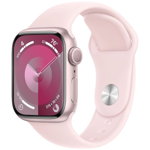 APPLE Watch Series 9, GPS, 41mm Pink Aluminium Case, Light Pink Sport Band - S/M