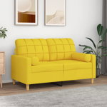 Canapea cu 2 locuri cu pernute vidaXL, galben deschis, 120 cm, textil, 19.65 kg