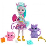 Papusa Enchantimals by Mattel Deanna Dragon Family cu 3 figurine si accesorii, Enchantimals