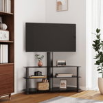 vidaXL Suport TV de colț cu 3 niveluri pentru 32-70 inchi, negru, vidaXL